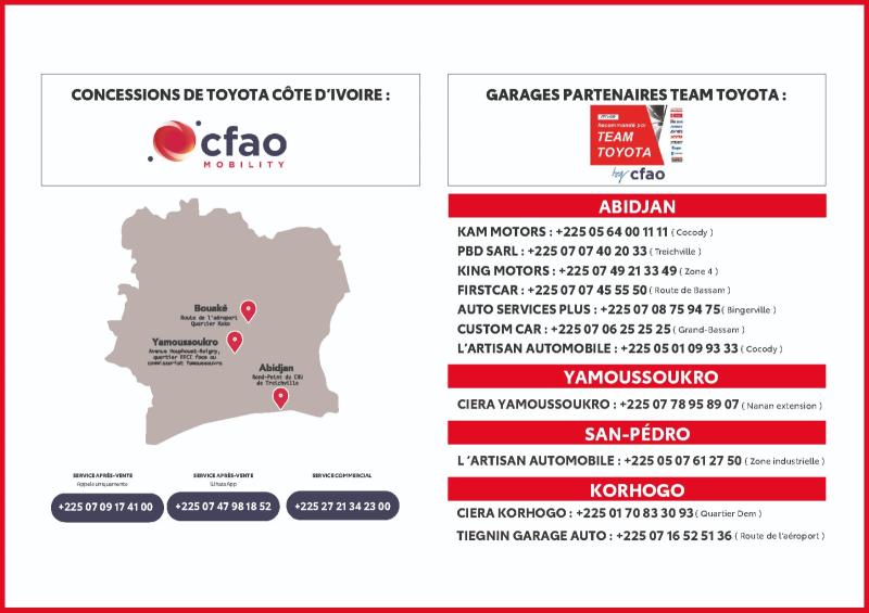 Team Toyota : Retrouvez tous nos garages certifiés Toyota en Côte d'Ivoire